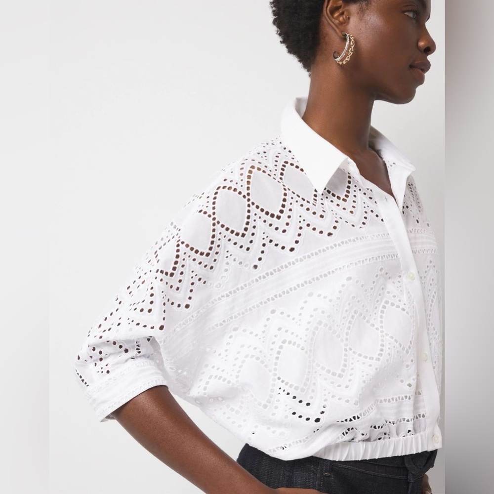 NWT WHBM Kimono Sleeve Eyelet Shirt Blouse - size small - white - Picture 4 of 10